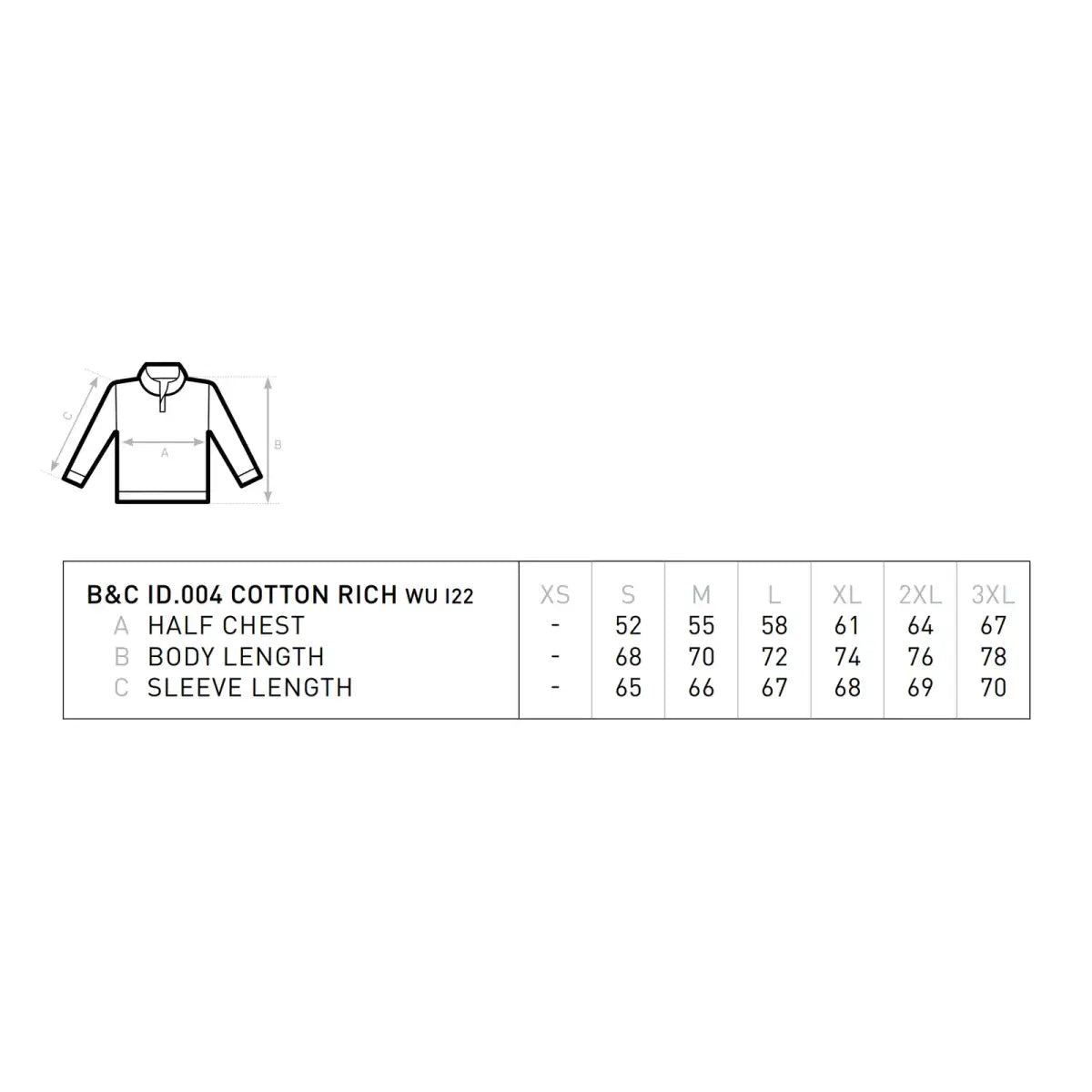 B&C ID.004 Cotton Rich 1/4 Vetoketju College - Yritystekstiilit