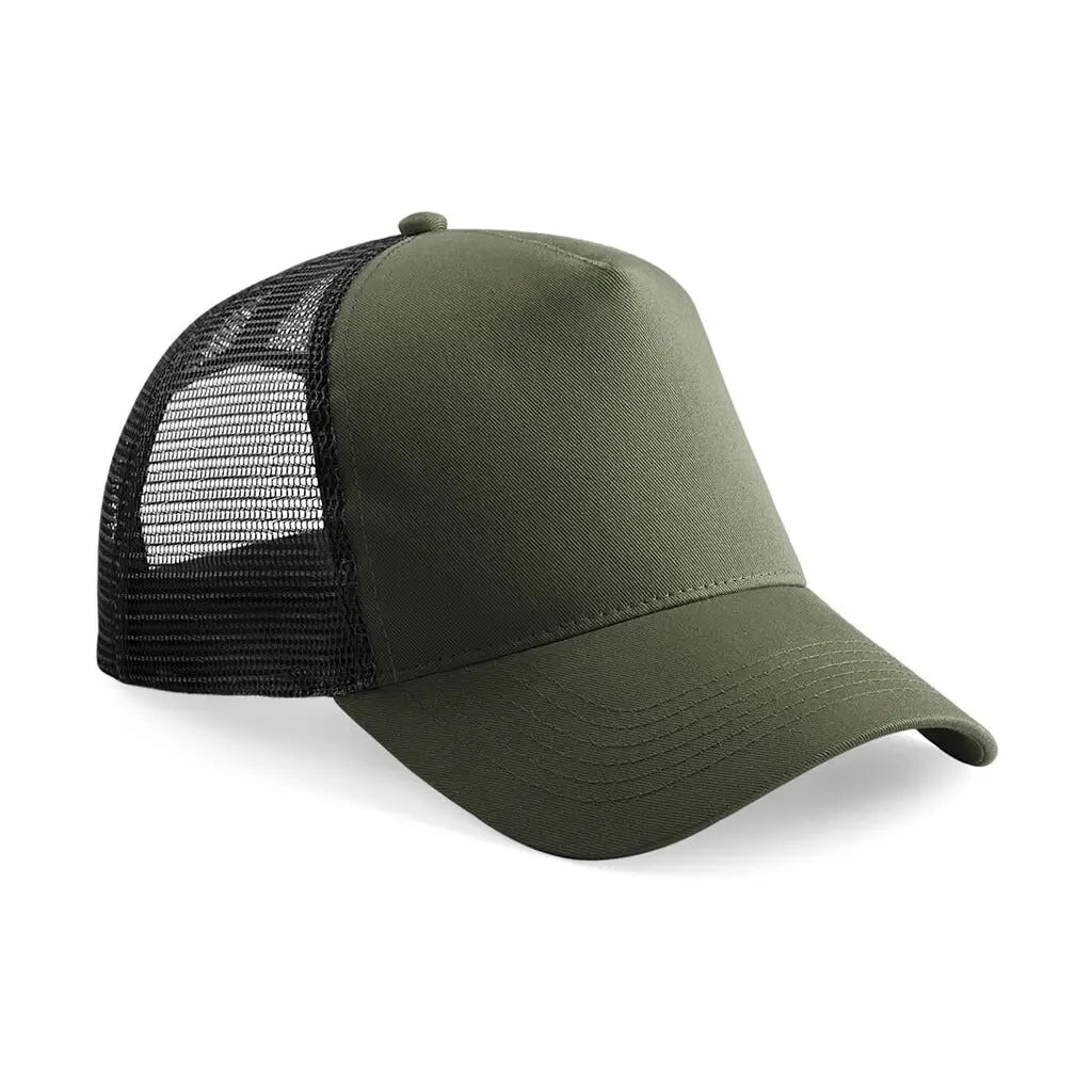 Beechfield Snapback Trucker B640 Lippalakki omalla logolla - Vihreä (Oliivinvihreä)/Musta - Yritystekstiilit
