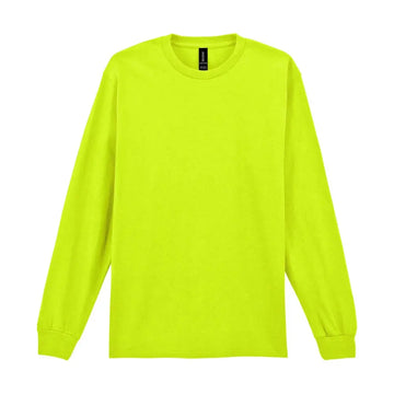 Gildan Ultra Cotton Pitkähihainen Huomiopaita Painatuksella - min. 20kpl - Vihreä (Safety Green-Yellow) / 3XL